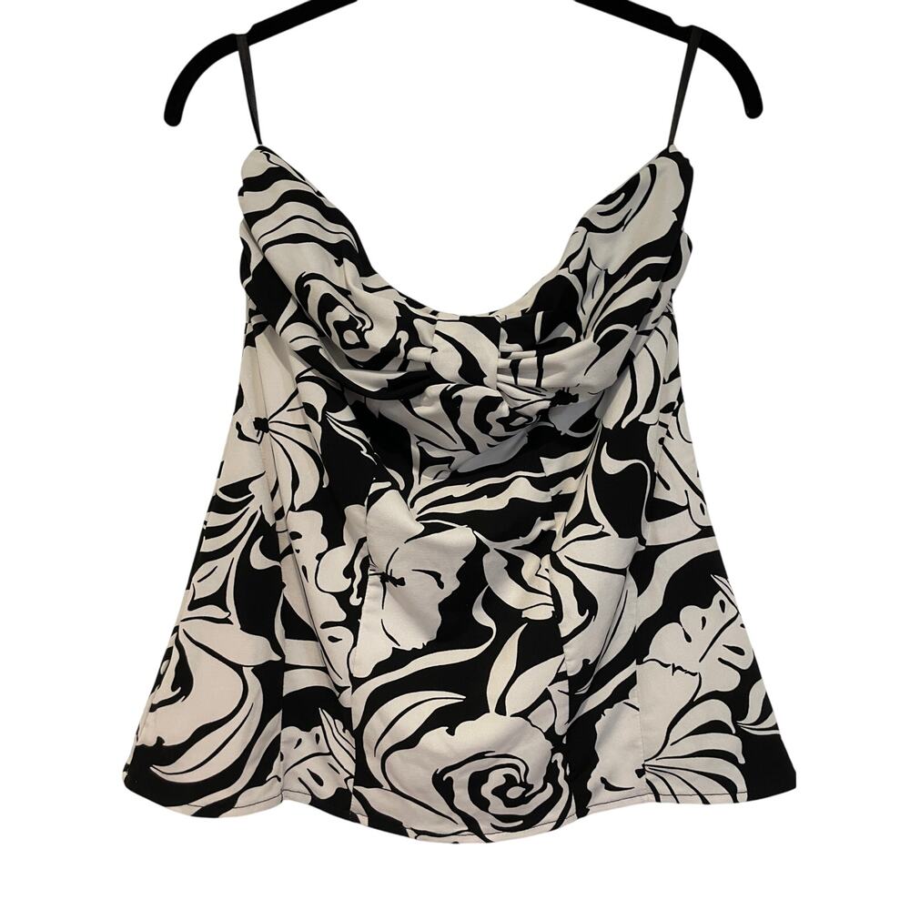 White House Black Market Floral Tub Top Black & White -Women's Medium - Like New
